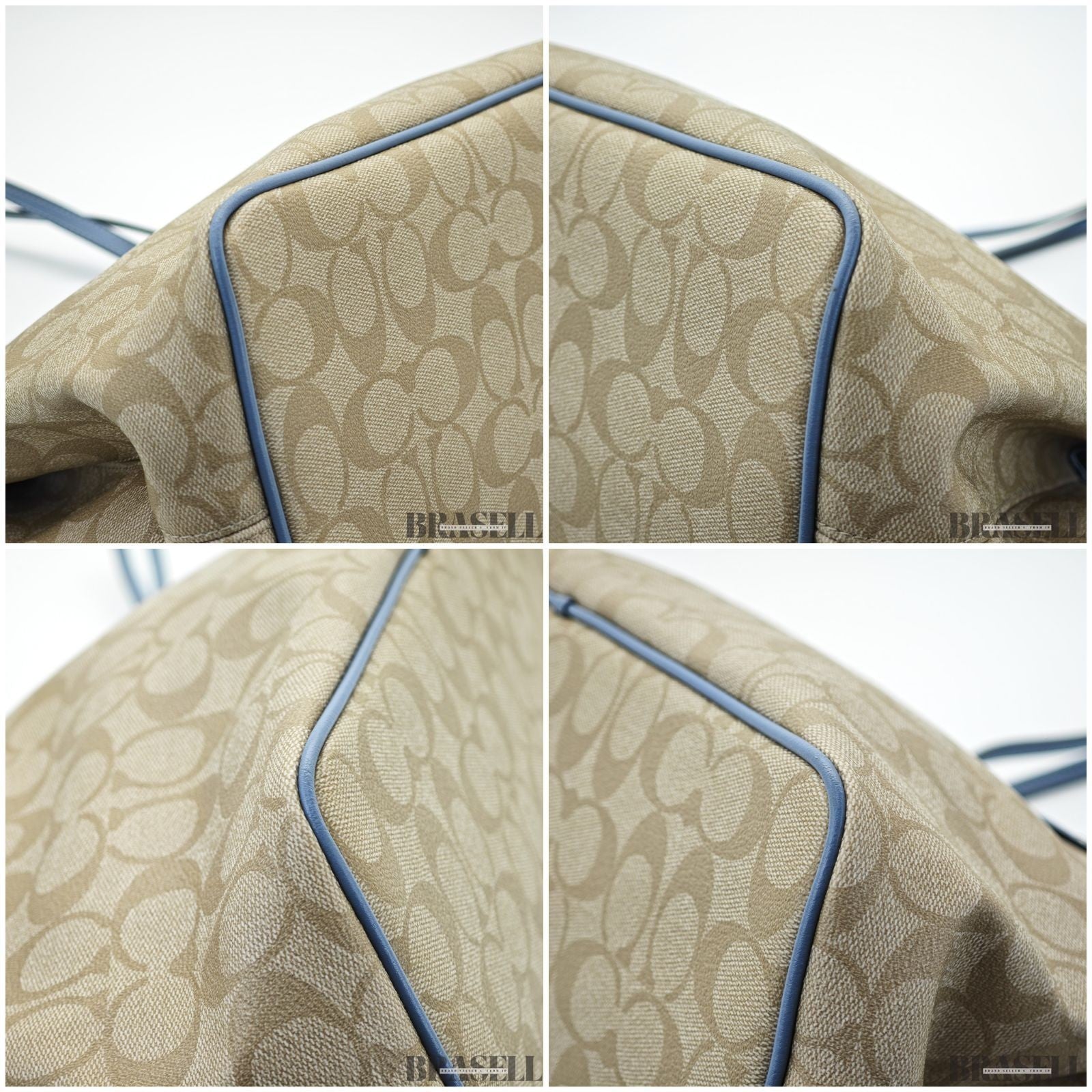 COACH Luxury Signature Tote Bag Beige/Blue for Women