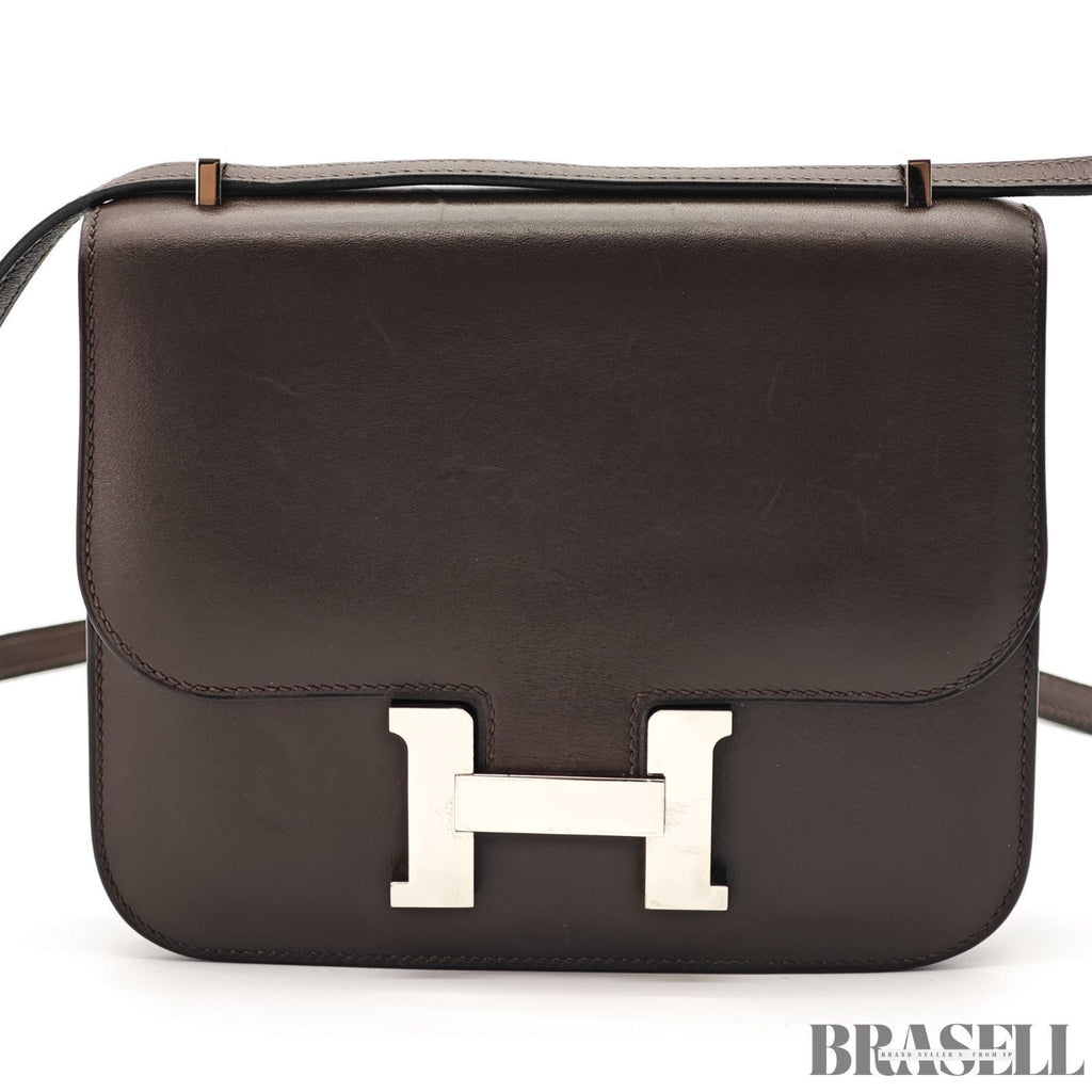 HERMES Constance 3 Mini Shoulder Bag Vos Swift Chocolate Silver Hardware