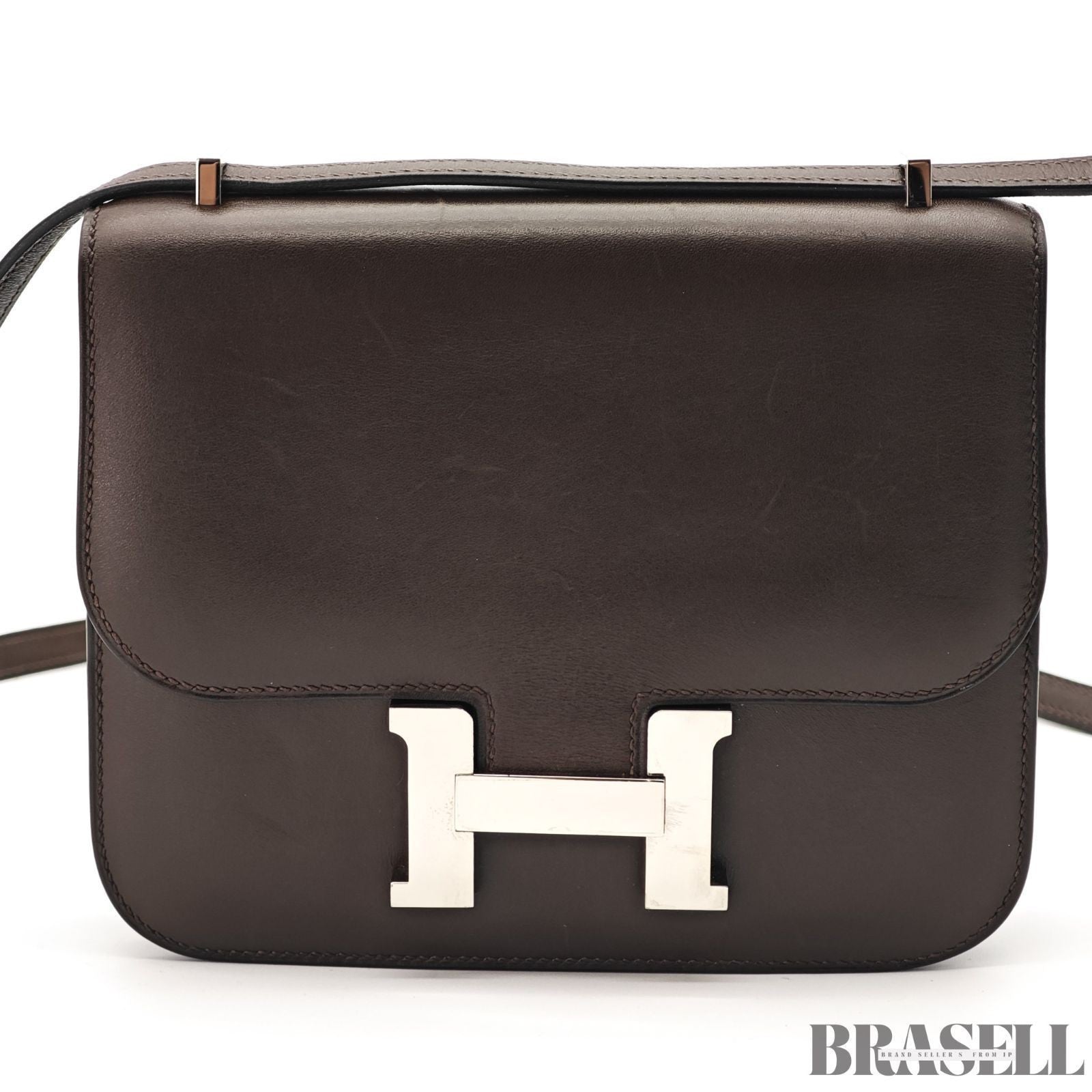 HERMES Constance 3 Mini Shoulder Bag Vos Swift Chocolate Silver Hardware