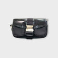Prada Brushed Leather Shoulder Bag 1BD295 Black Patent Leather【B】