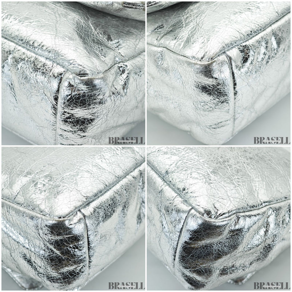 BALENCIAGA MONACO Nano Bag Metallized Compact Shoulder Bag in Silver