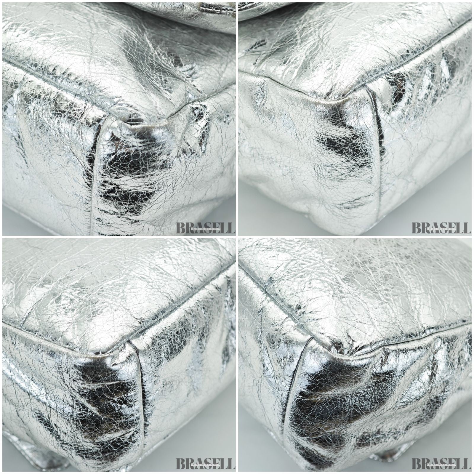 BALENCIAGA MONACO Nano Bag Metallized Compact Shoulder Bag in Silver