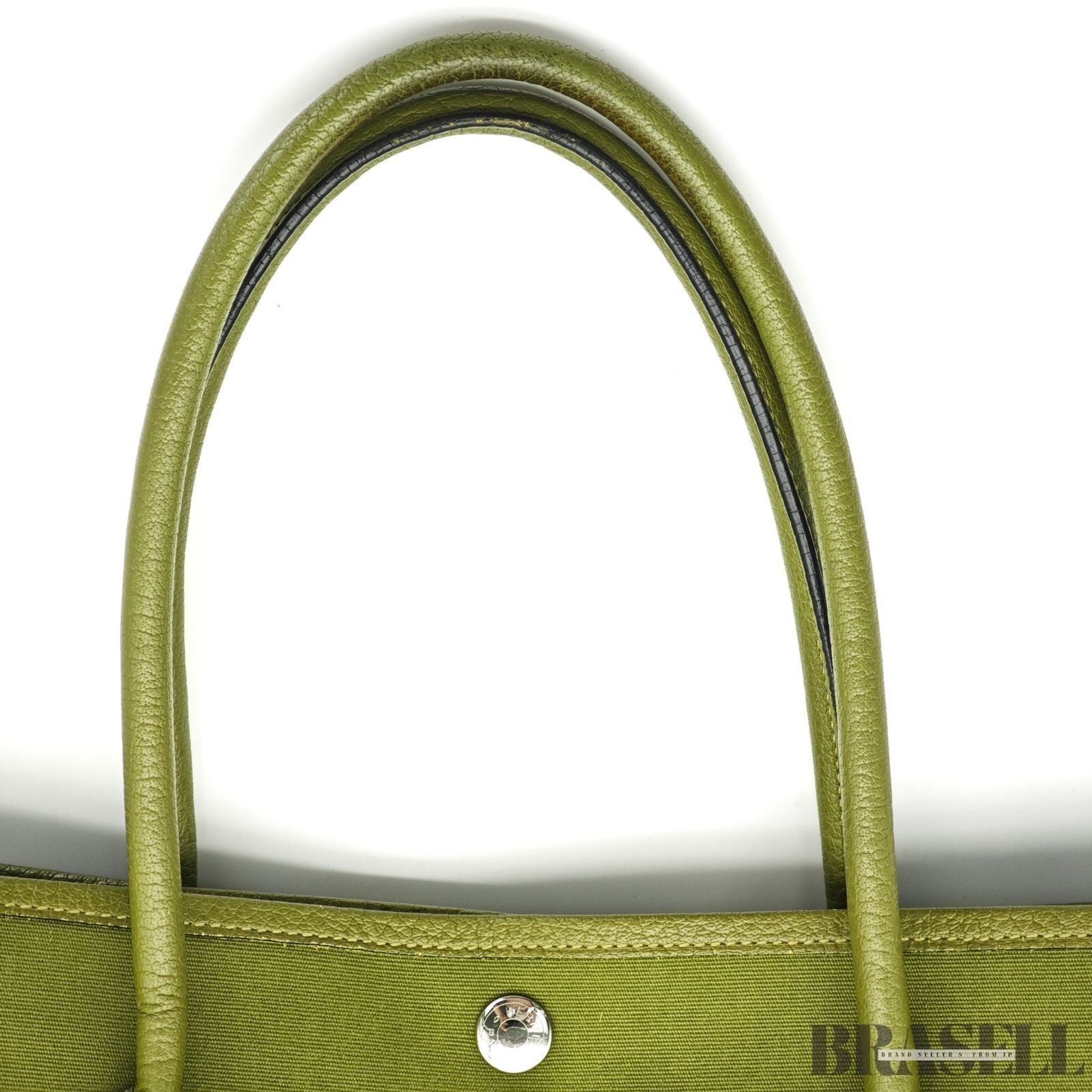 HERMES Garden Party MM Green Cobalt Canvas Leather Tote Bag Women’s