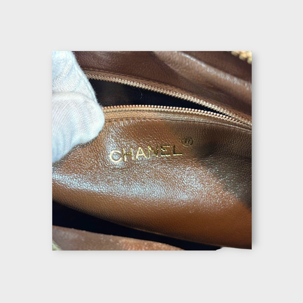 CHANEL Chain Shoulder Bag Matelassé Suede Leather Coco Mark Beige 【B】