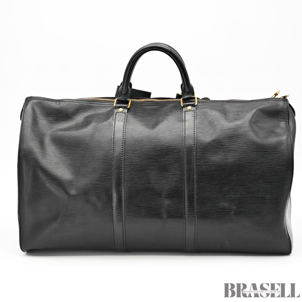 Louis Vuitton Epi Leather Keepall 50 Black Embossed Logo Boston Bag Travel Large