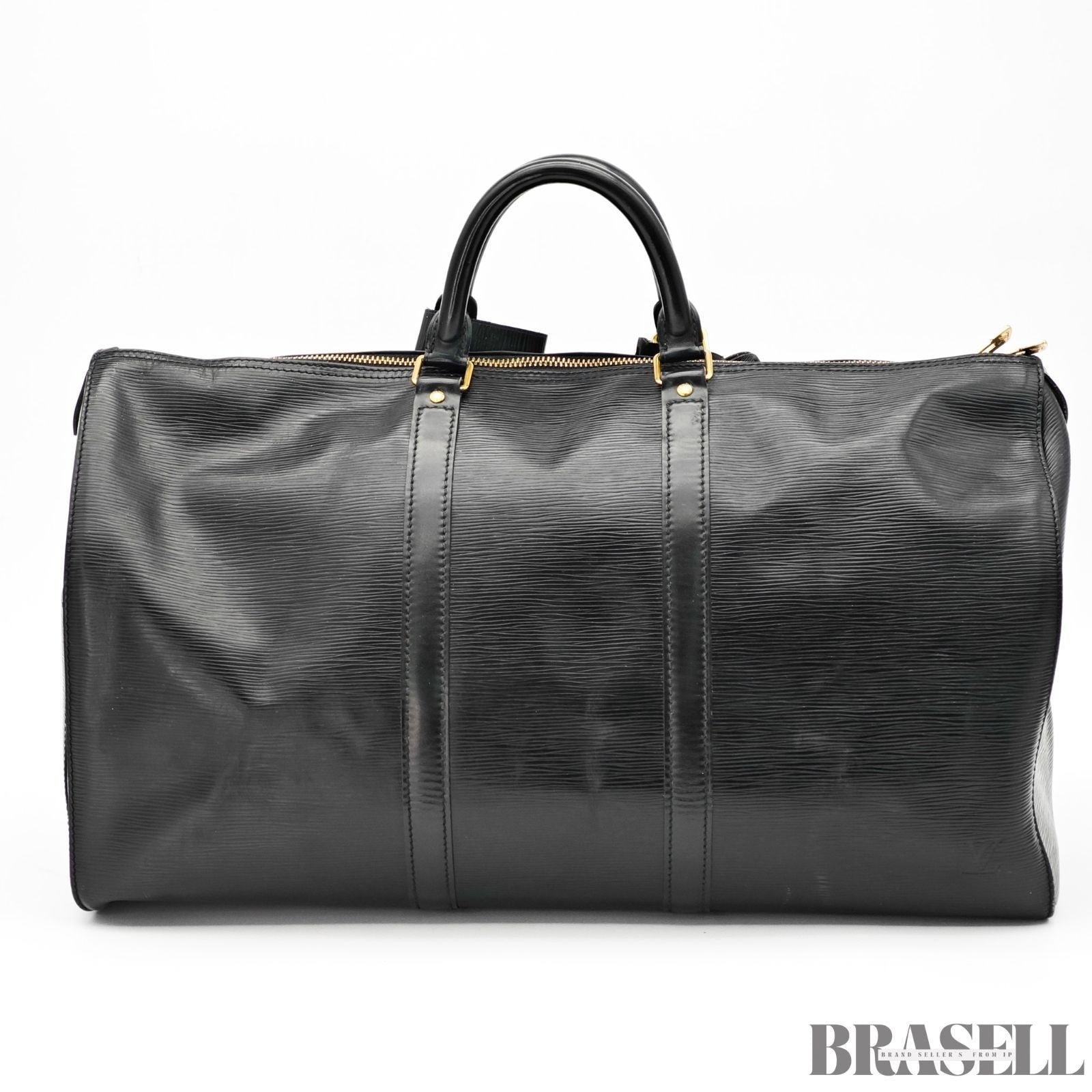 Louis Vuitton Epi Leather Keepall 50 Black Embossed Logo Boston Bag Travel Large