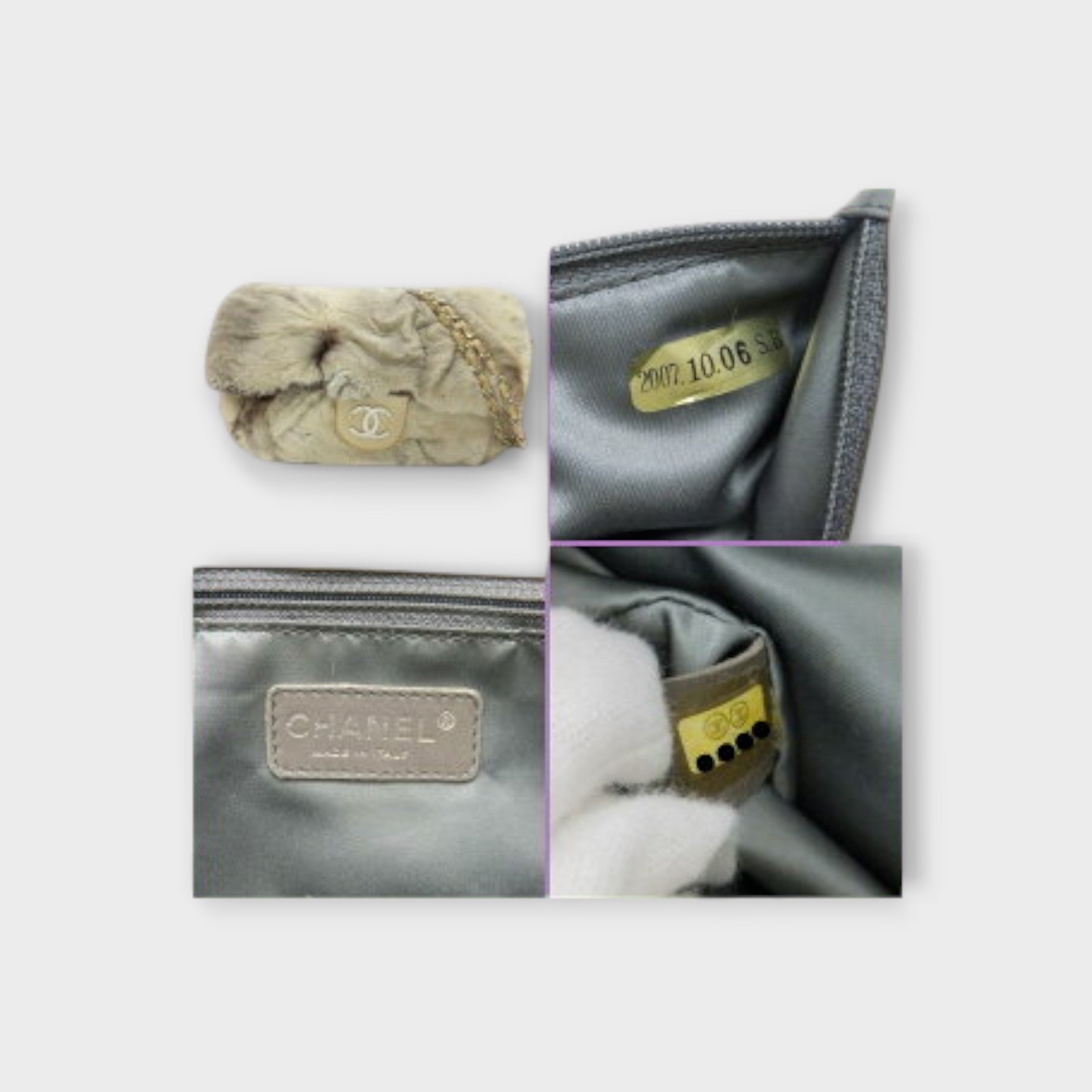 CHANEL Fur and Chain Shoulder Bag, Ivory with Silver Hardware 2007
