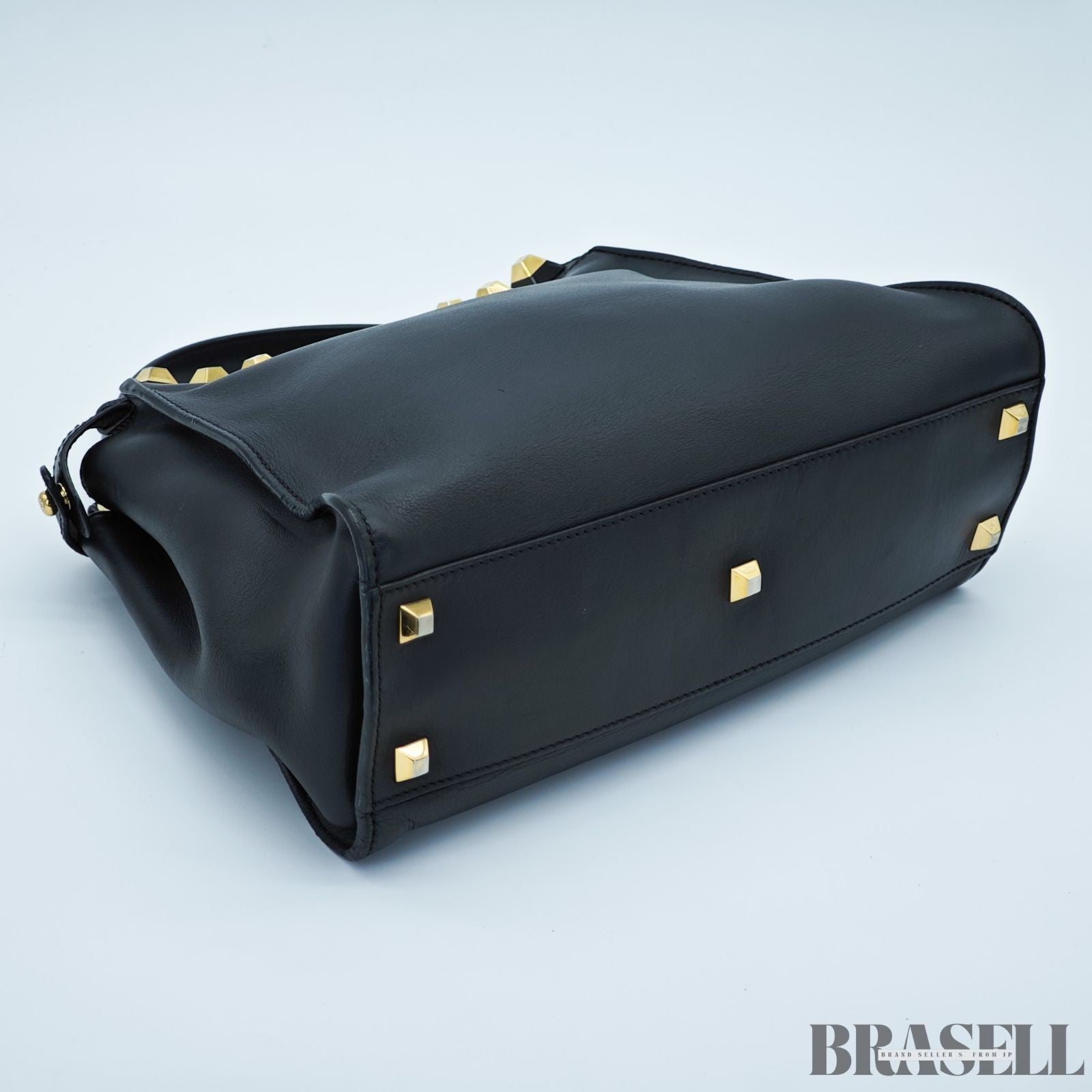 FENDI Peekaboo 8BN290 Large Black Leather Handbag Shoulder Bag Women’s