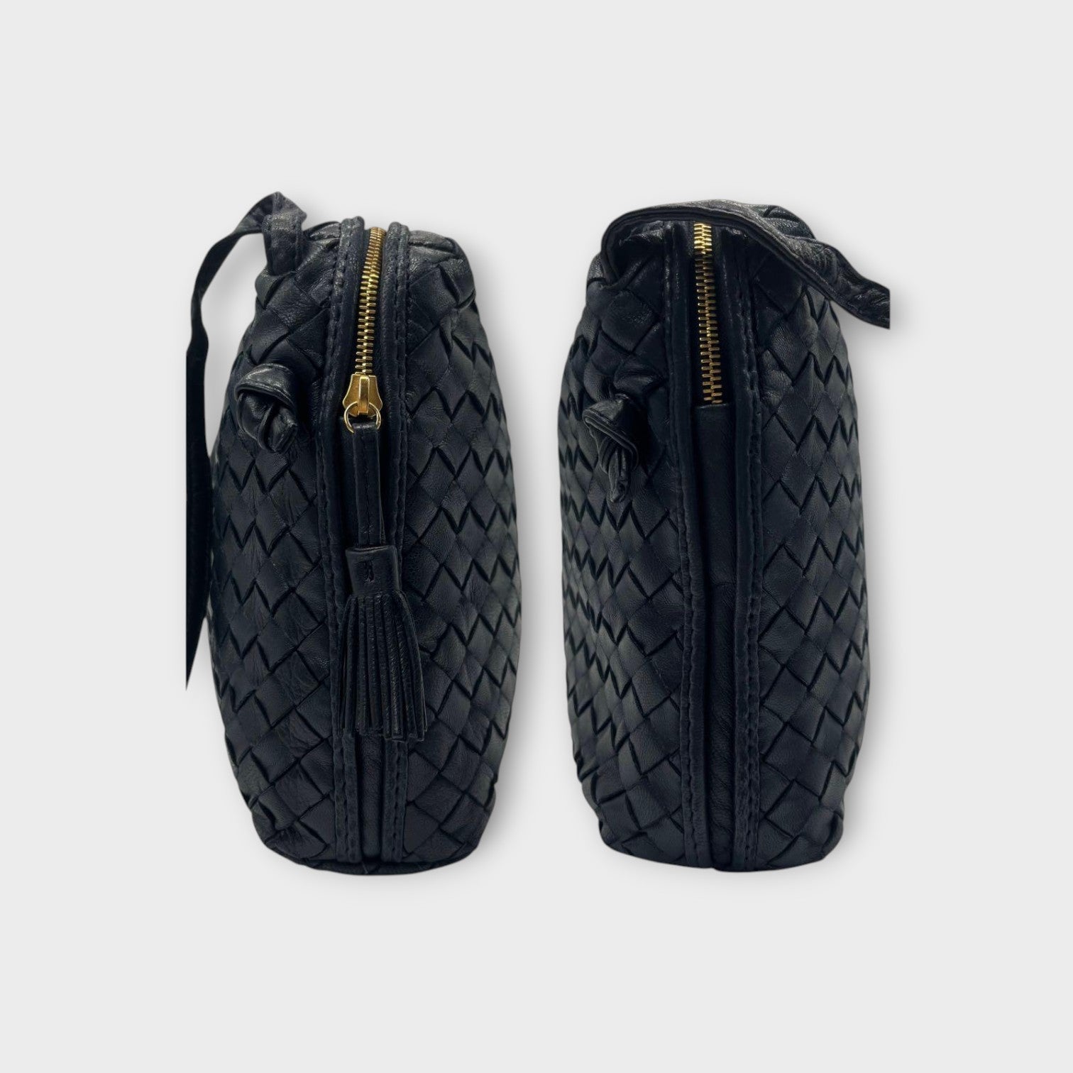 Bottega Veneta Intrecciato Shoulder Bag Fringe Tassel Leather Navy【A】