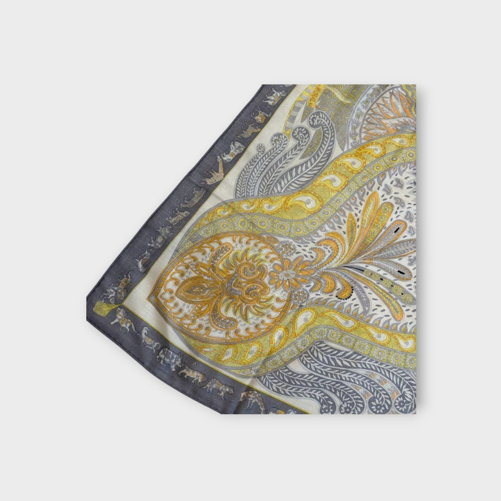 Hermès Carré 140 Herringbone "Jardin de la Maharani" Silk Scarf Bandana 【S】