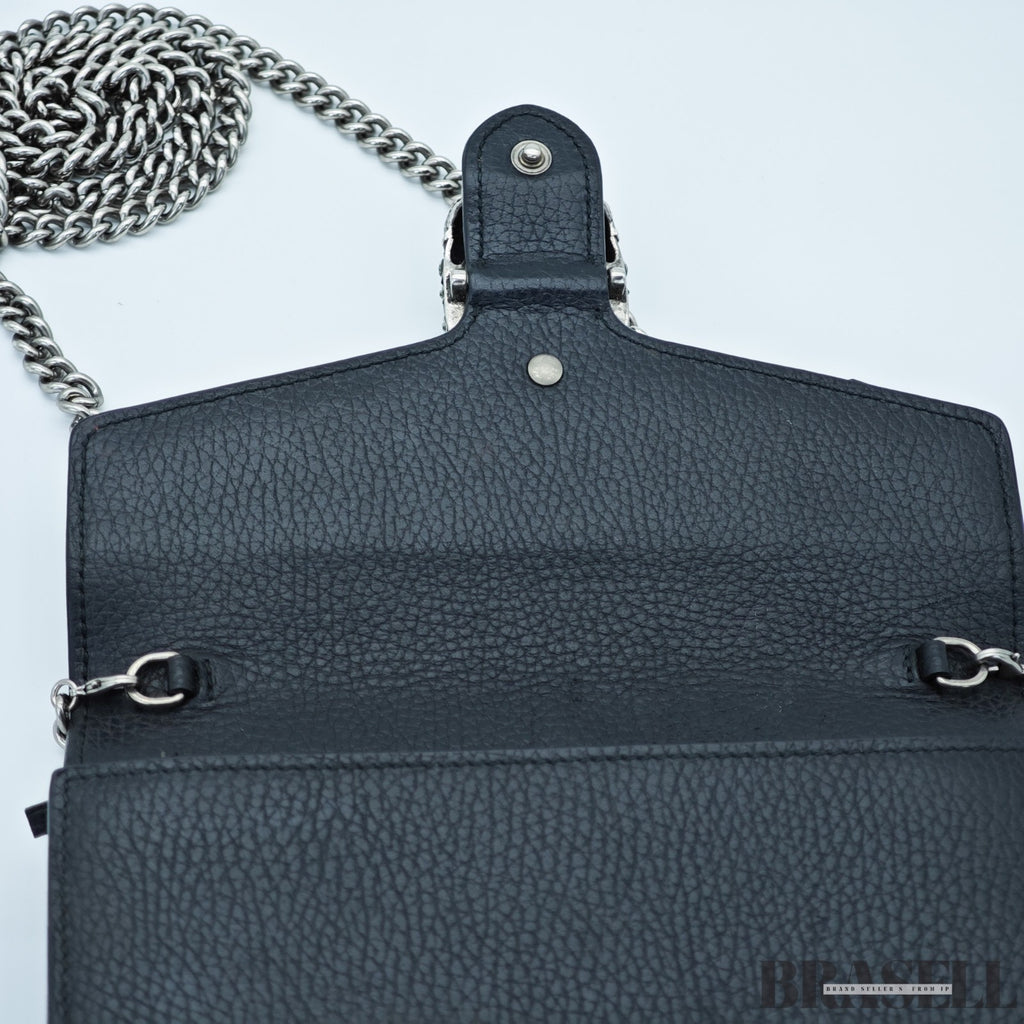 GUCCI Dionysus Tiger Head Chain Wallet 401231 Leather Black