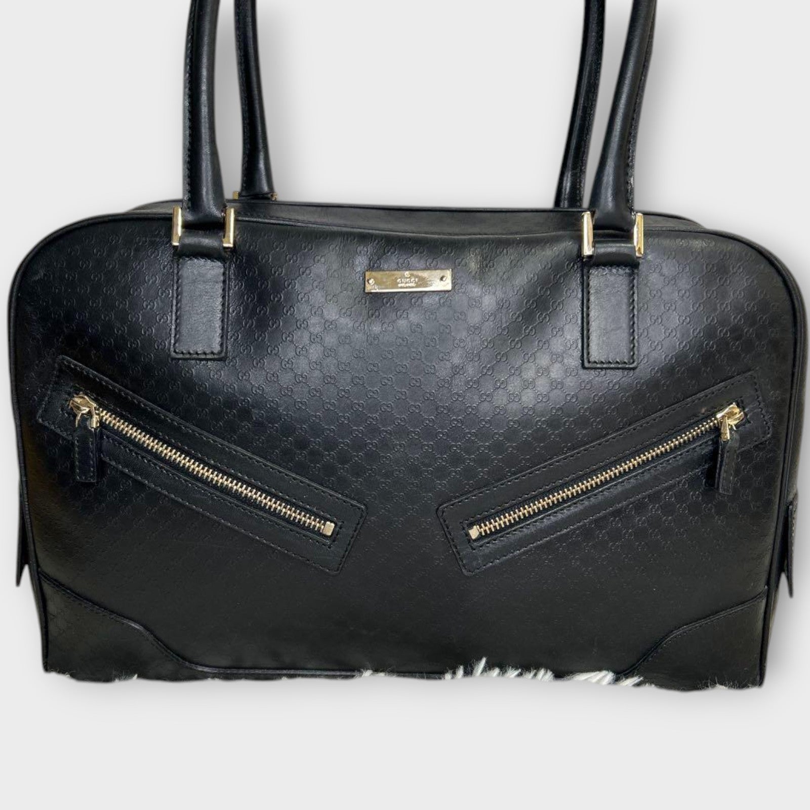 GUCCI Mini Boston Bag Handbag Logo Microguccissima Black Leather