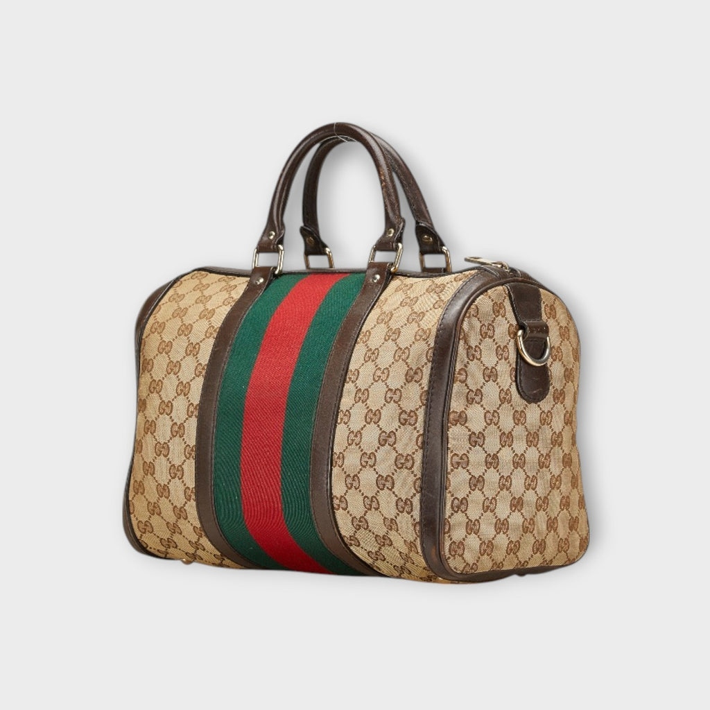 GUCCI GG Canvas Web Line Mini Boston Bag Shoulder Bag 2WAY 247205 Beige 【B】