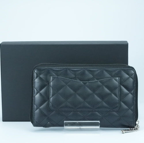 CHANEL Cambon Long Wallet Lambskin Black Women's with Box
