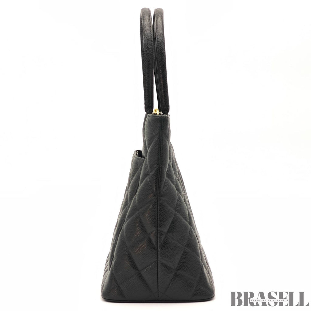 Chanel caviar skin A01804 Coco Mark Tote Bag Handbag Black Women Guarantee Card