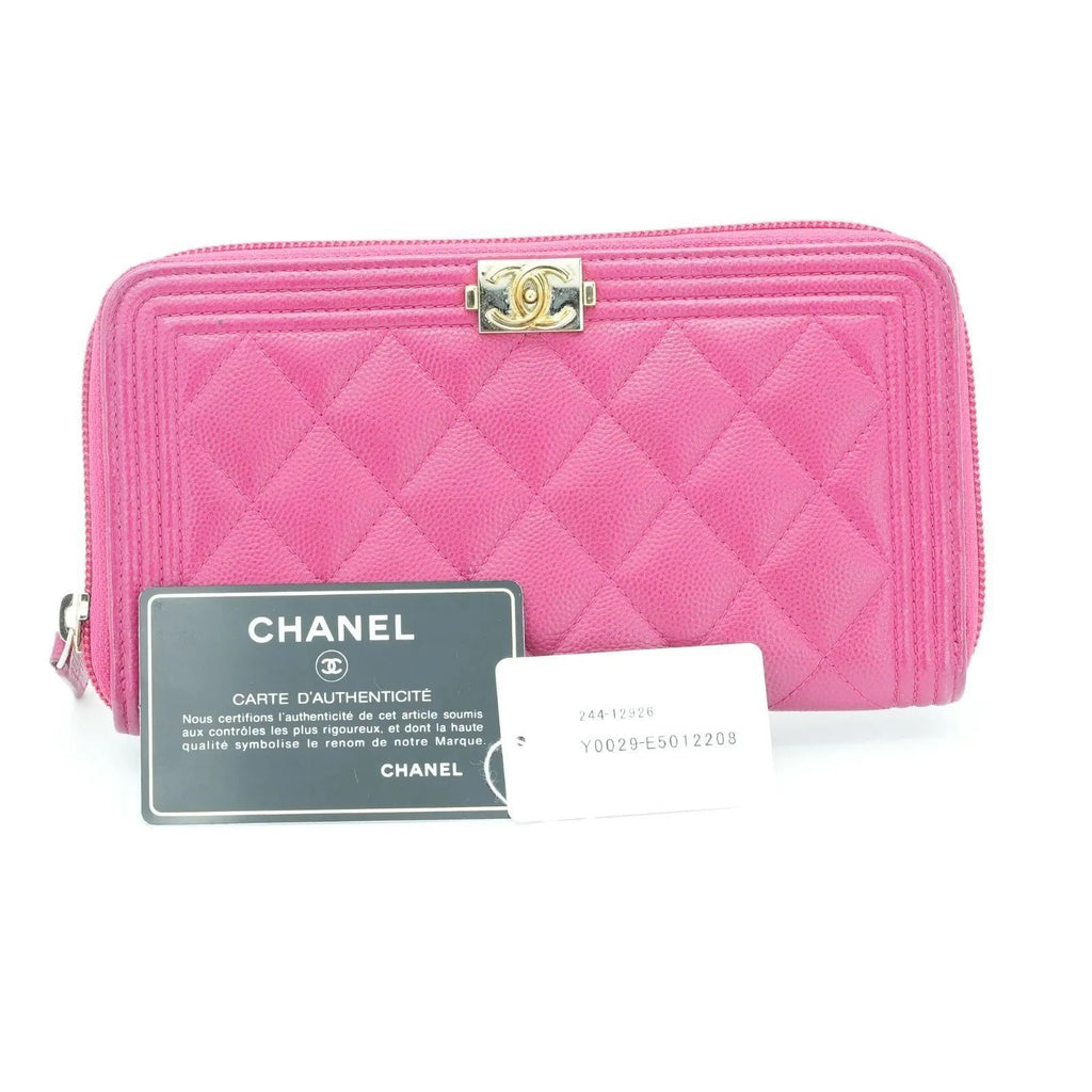 CHANEL Boy Chanel Caviar Leather Long Wallet Pink Women's 23 Series