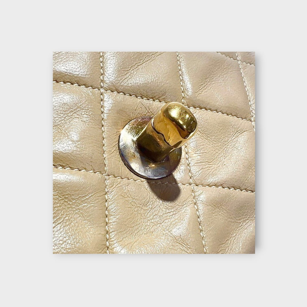 Chanel Classic Double Flap Bag 25 Beige Lambskin with Chain Strap and CC Logo【B】