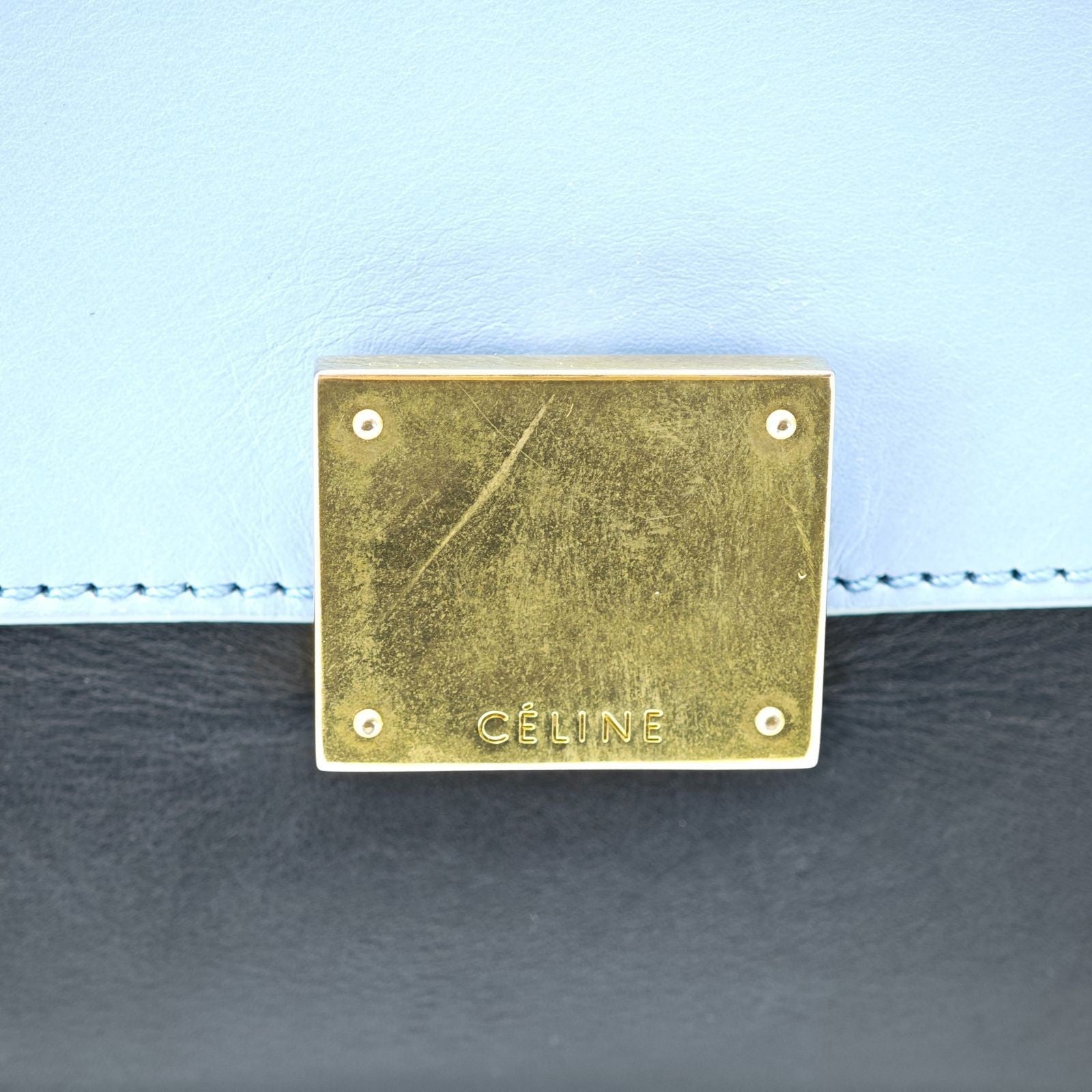 CELINE Trapeze Small 2-Way Handbag/Shoulder Bag Black Light Blue and Ivory