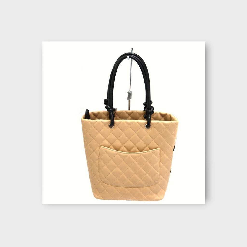 CHANEL A25167 Cambon Line Tote Bag Handbag Black Beige Leather Woman 【B】