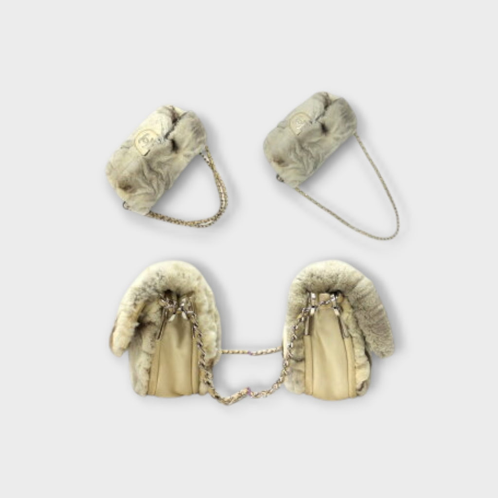 CHANEL Fur and Chain Shoulder Bag, Ivory with Silver Hardware 2007