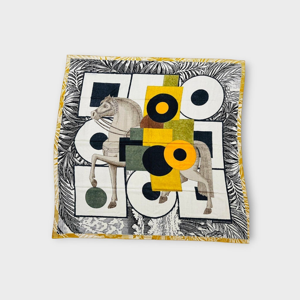Hermès Carré Géant "Cavalier en Forme" Scarf 140 Cashmere Silk 【A】