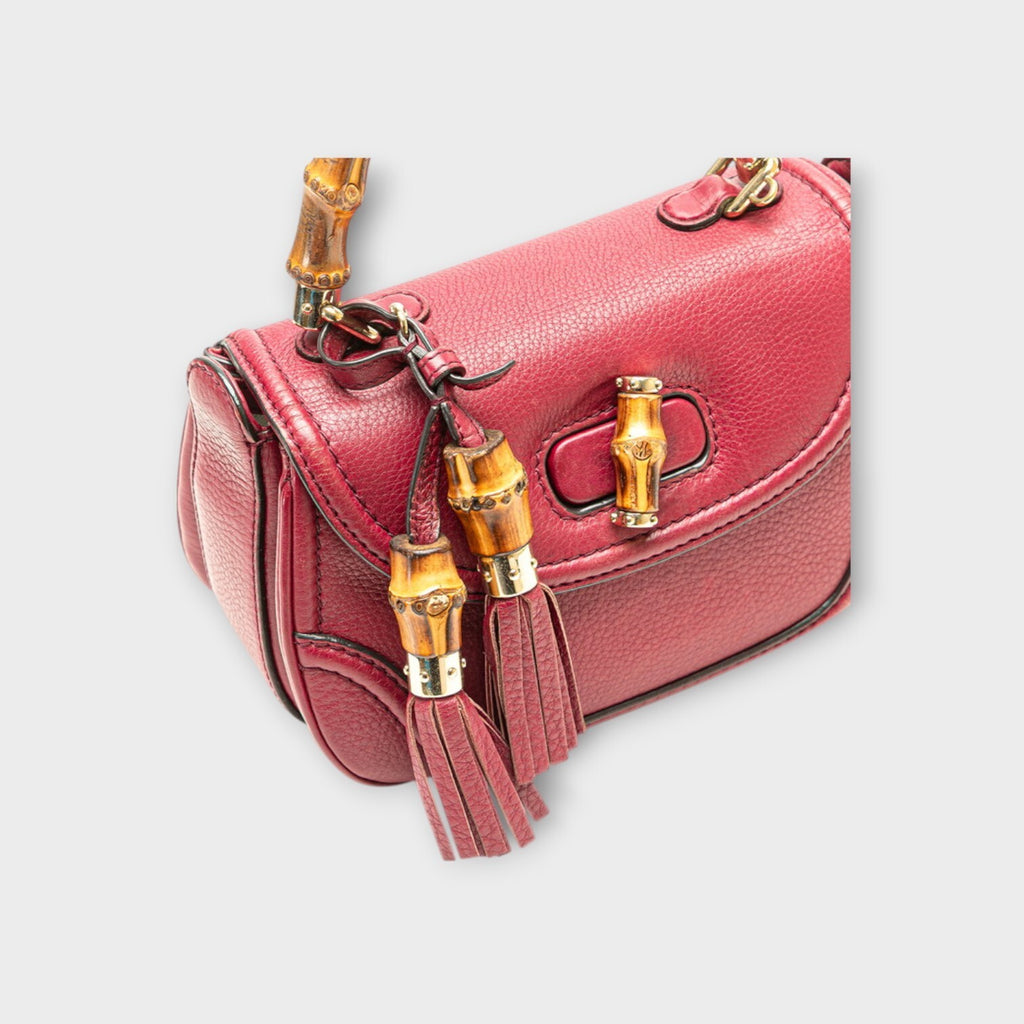 GUCCI New Bamboo Handbag Shoulder Bag 2WAY 256805 Bordeaux Leather【B】
