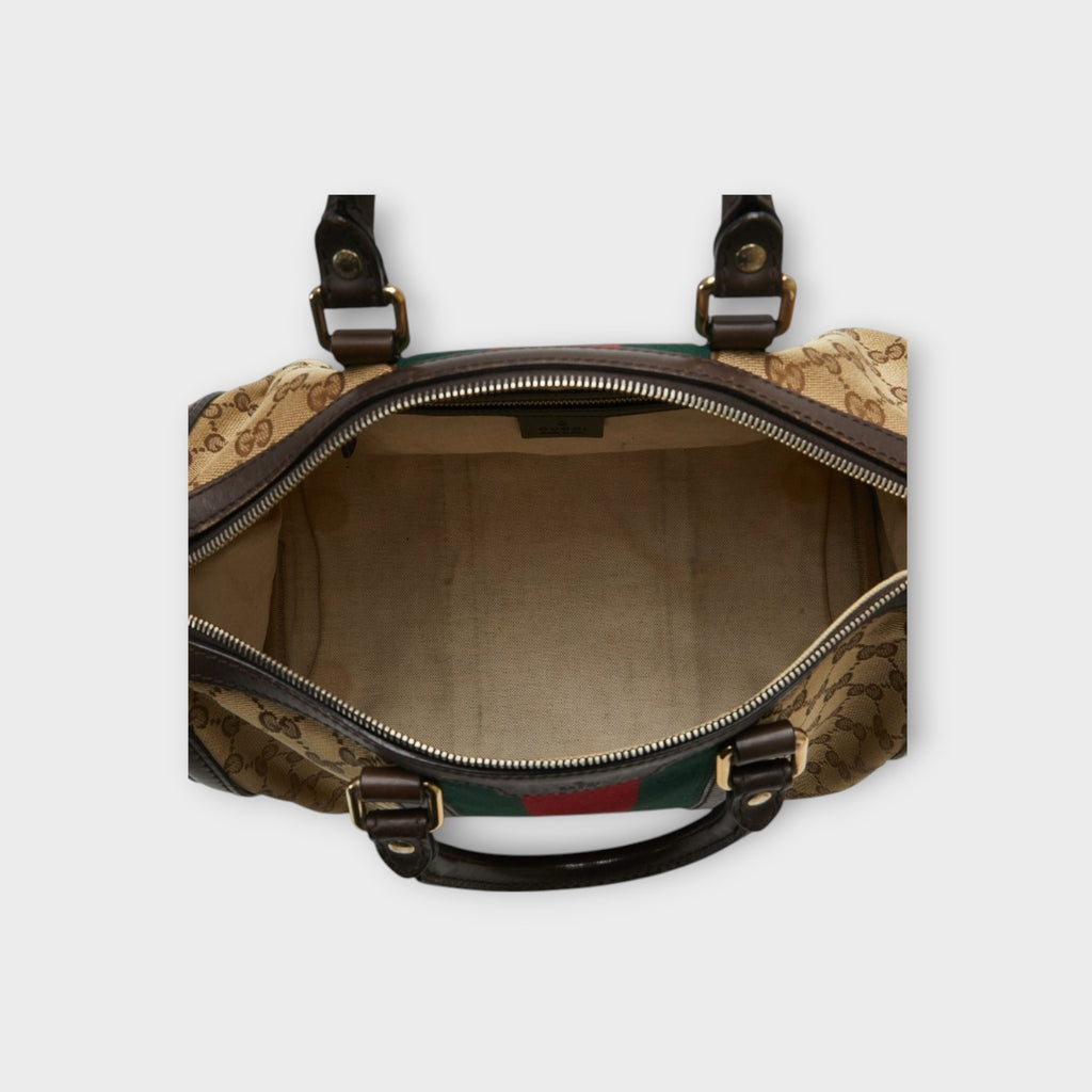 GUCCI GG Canvas Web Line Mini Boston Bag Shoulder Bag 2WAY 247205 Beige 【B】