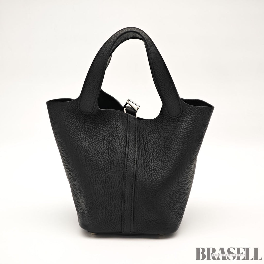 HERMES Picotin Lock 18 PM Taurillon Clemence Handbag Tote Bag Black Dust Bag
