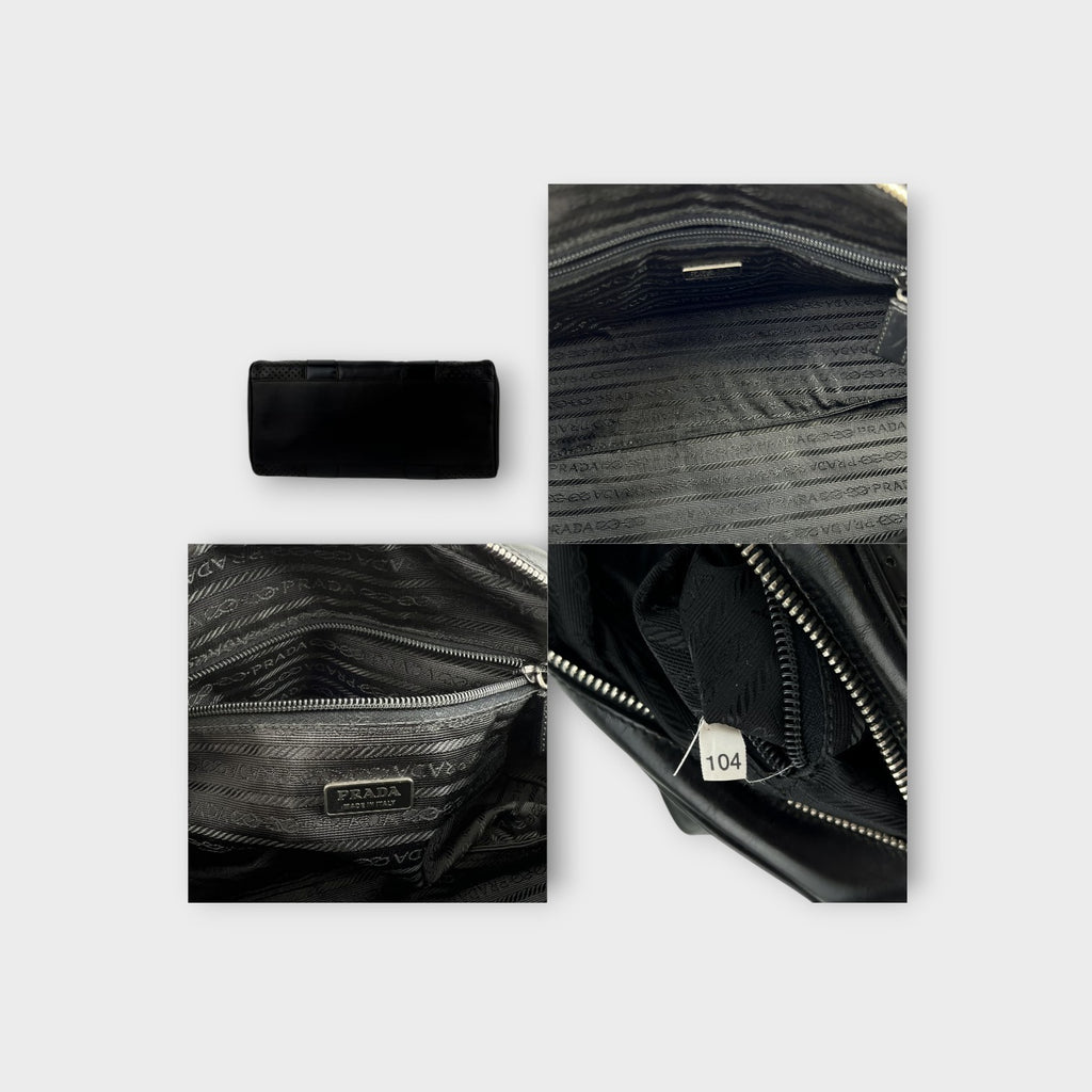 Prada Handbag Bowling Bag Black Leather Vintage Silver Hardware 【B】