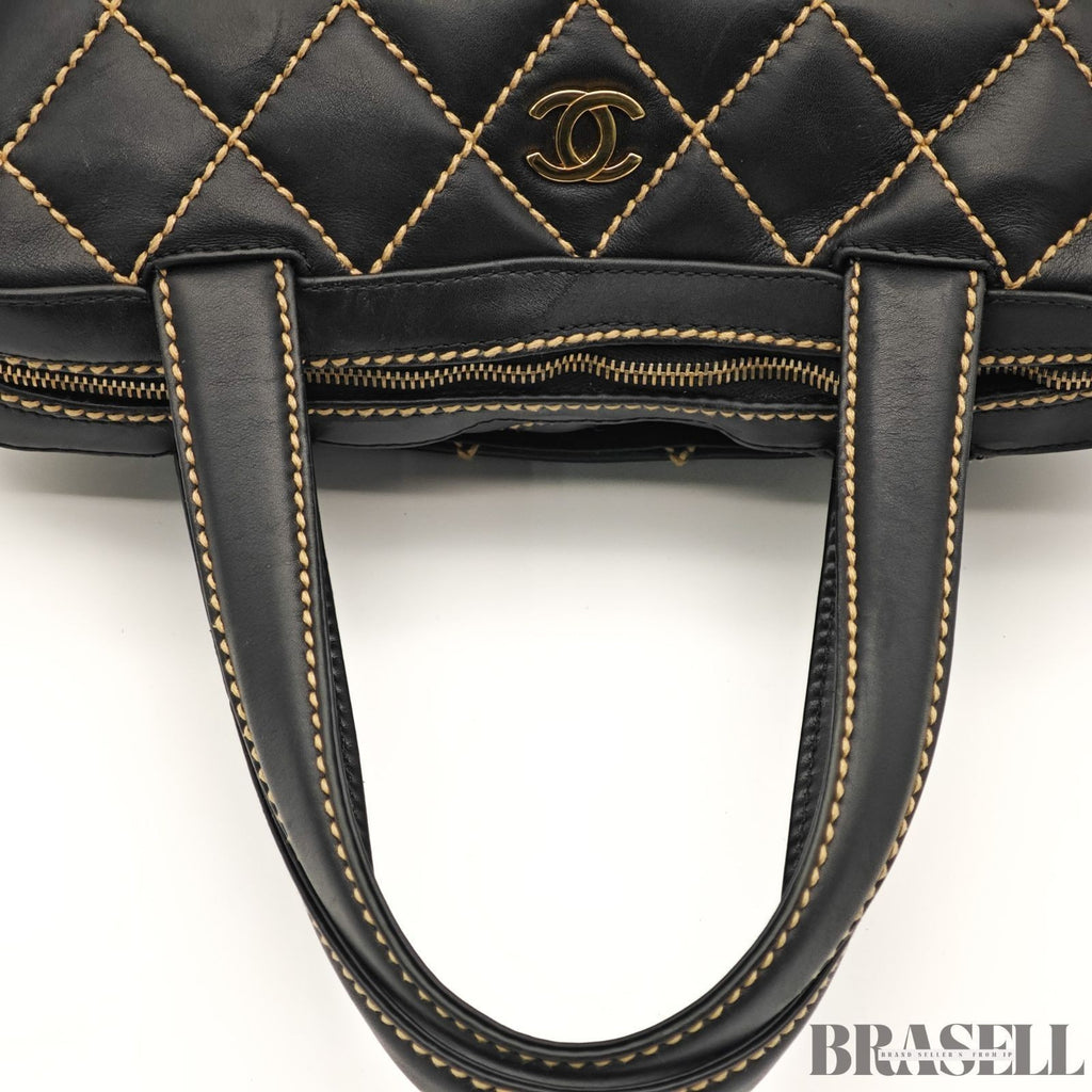 CHANEL Wild Stitch Tote Bag A14693 Black Leather Large Women's Warranty Card
