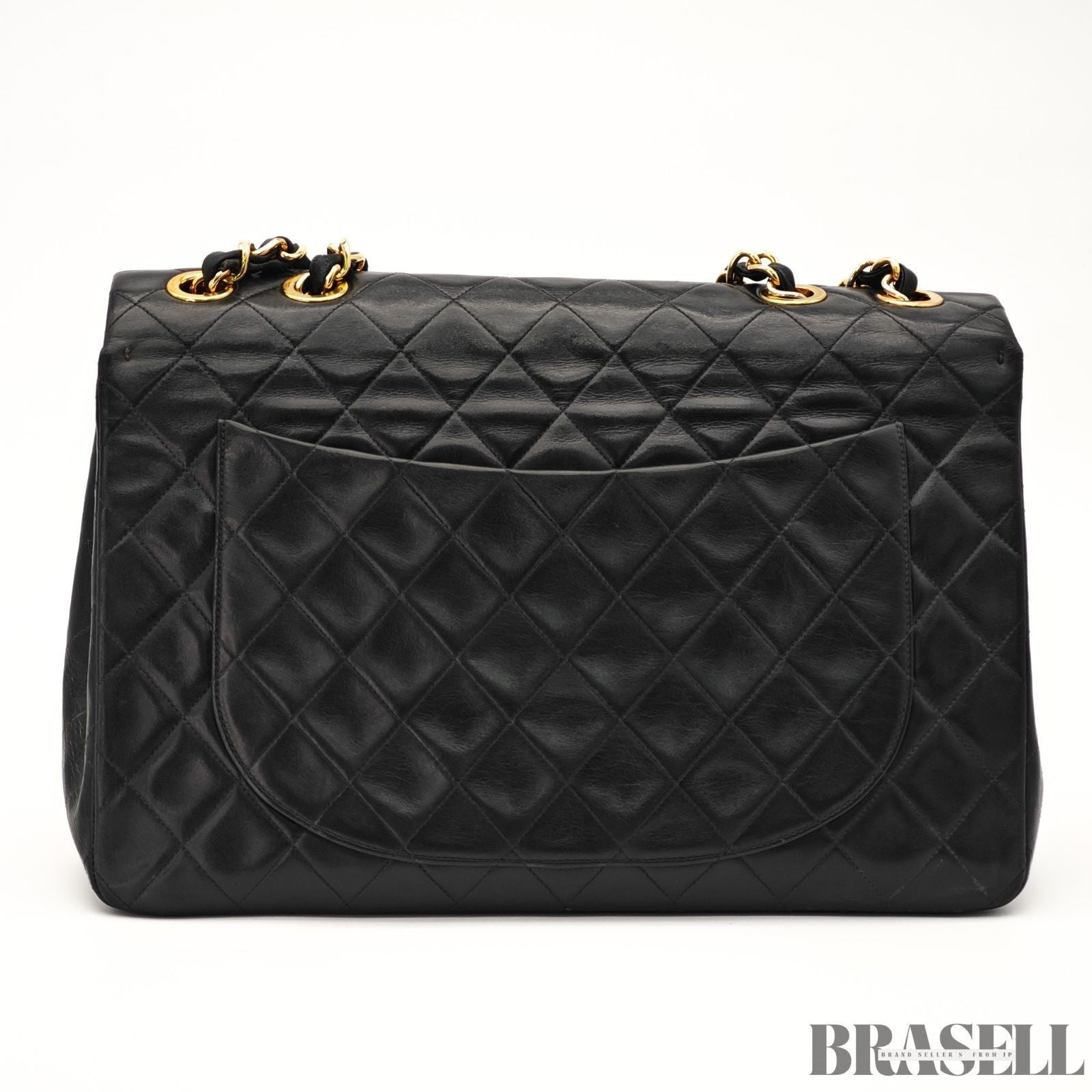 CHANEL Maxi Jumbo Matelasse Quilted Lambskin Chain Handbag Top Handle Bag Black