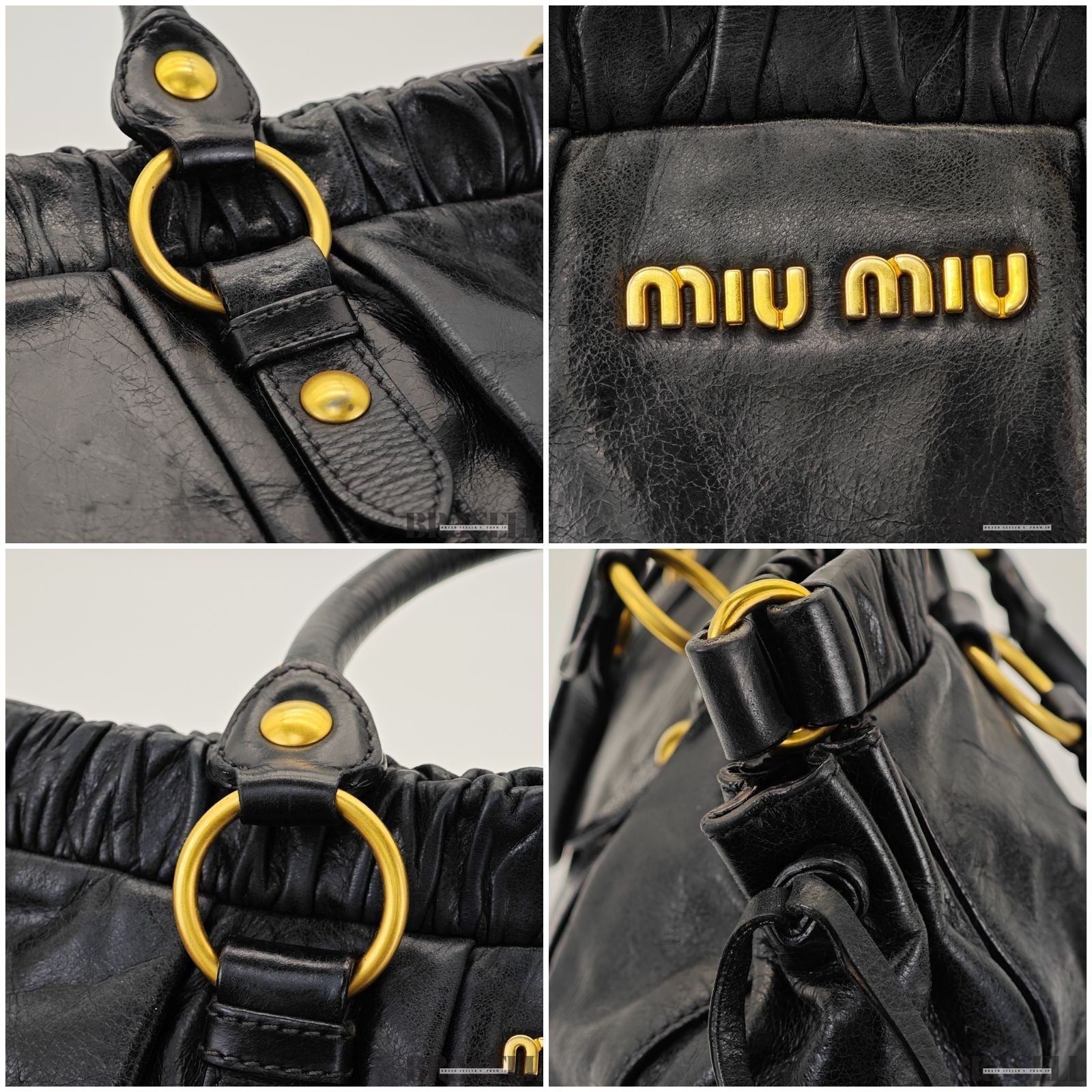 Miu Miu Gathered Handbag RT0383 2-Way Shoulder Bag Black