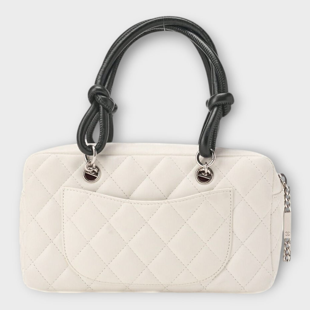 CHANEL Cambon Line Calfskin Mini Tote Bag in White and Black
