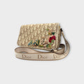 Dior Trotter Flower Embroidery Shoulder Bag CD Hardware Canvas Leather Beige 【B】