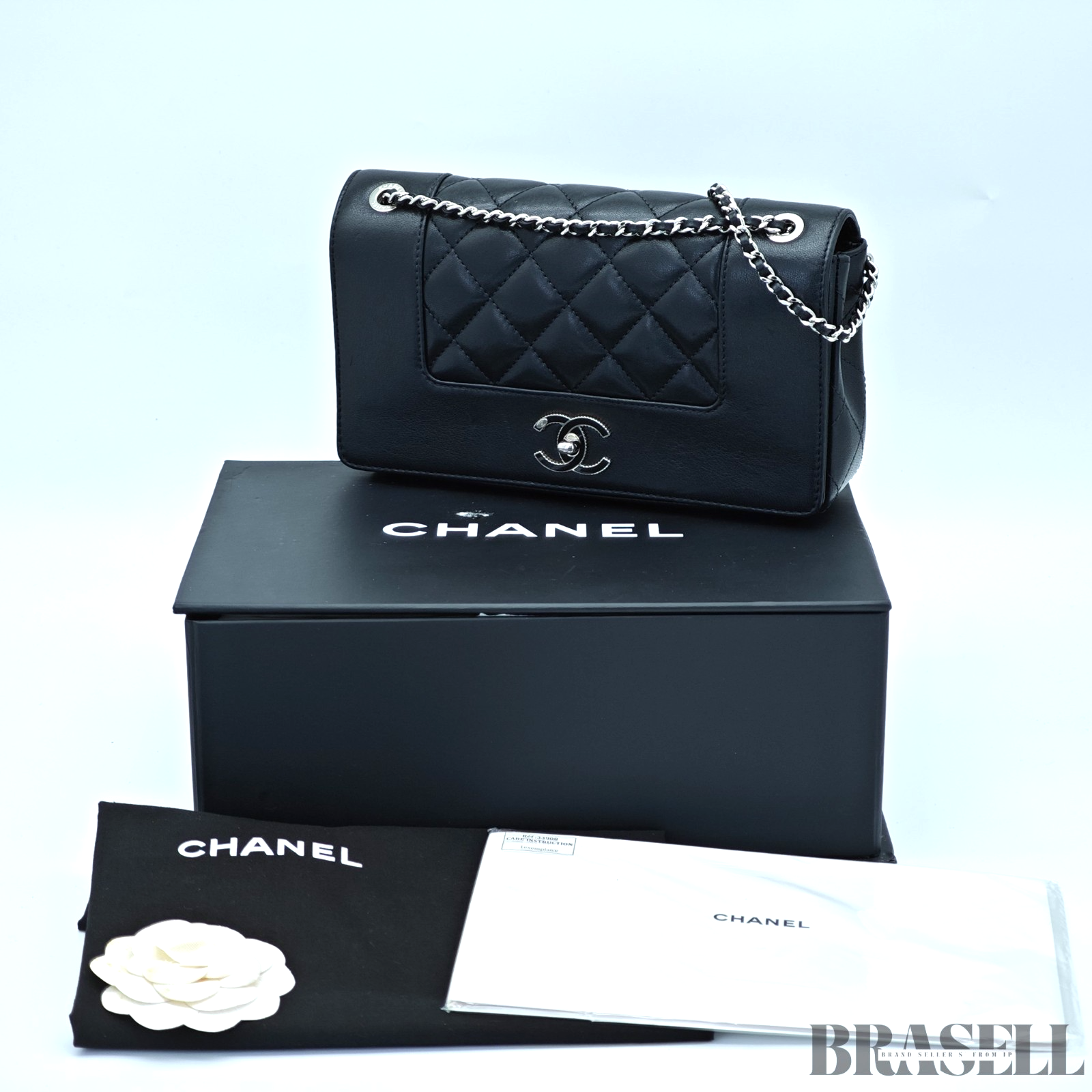 CHANEL Mademoiselle Vintage Double Flap W A93083 Chain Shoulder Bag Black