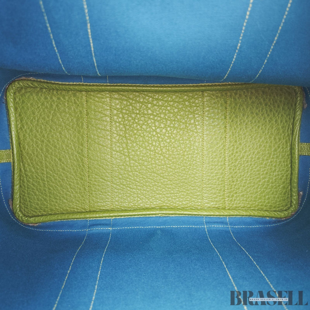 HERMES Garden Party MM Green Cobalt Canvas Leather Tote Bag Women’s