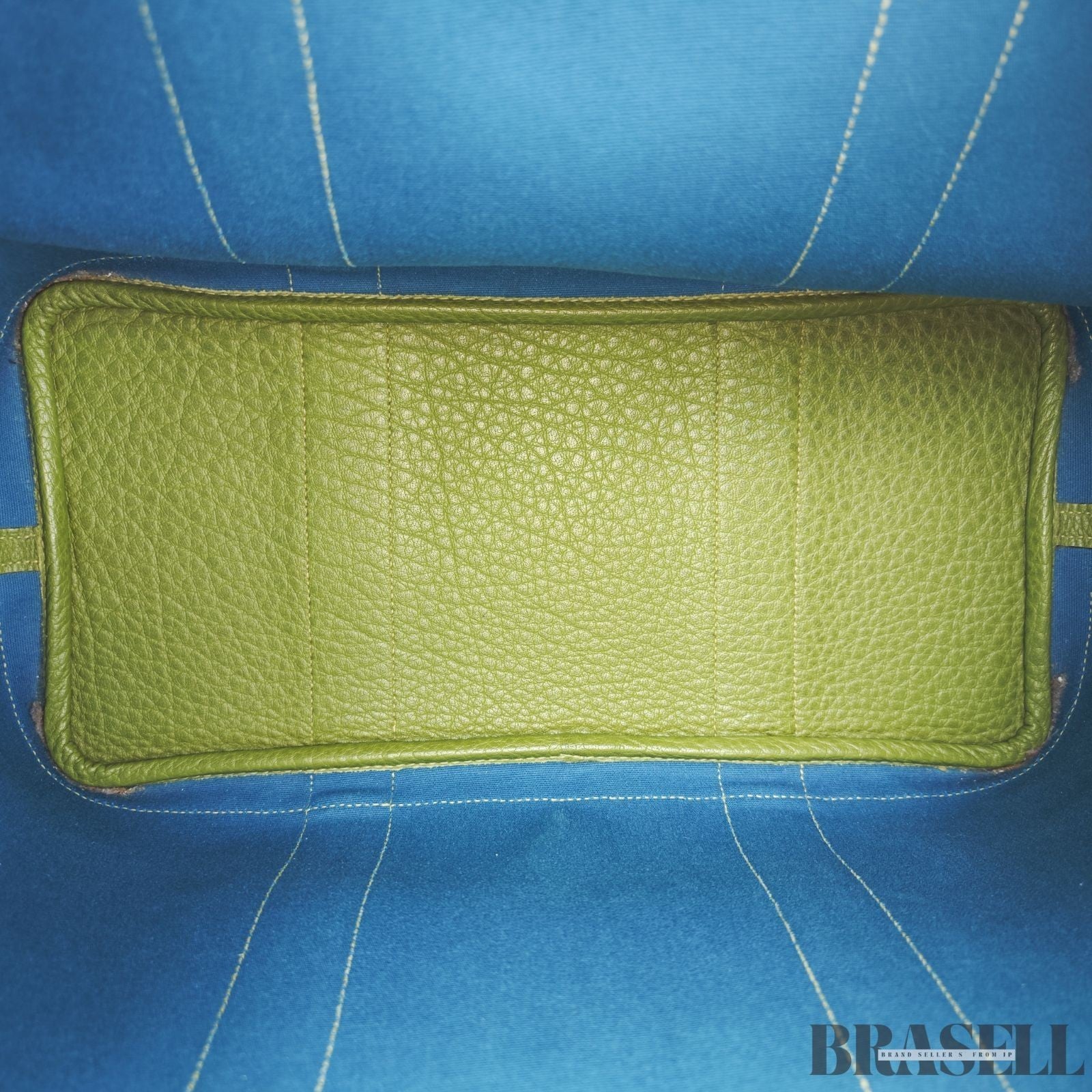 HERMES Garden Party MM Green Cobalt Canvas Leather Tote Bag Women’s