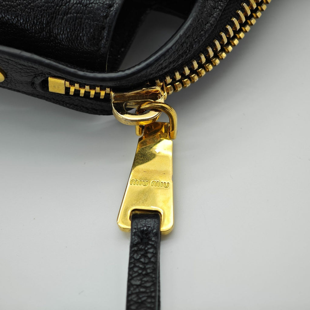 MIUMIU Matelassé Denim Canvas Handbag Horizontal Blue Men & Women