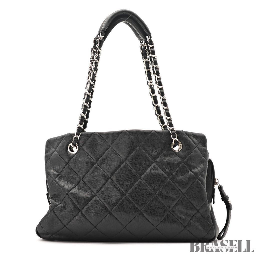 CHANEL Deca Coco Chain Tote Bag Black Caviar Leather Shoulder Bag Warranty Card