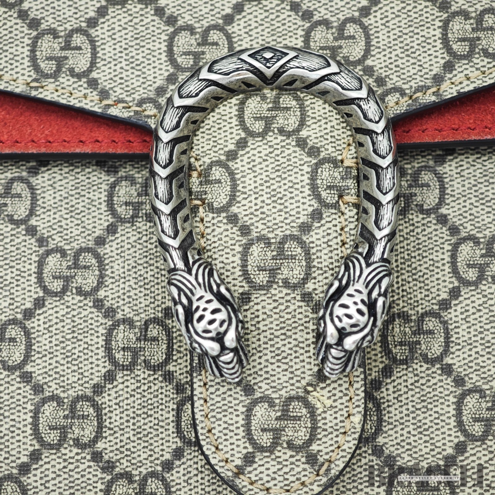 GUCCI Dionysus Mini Chain 421970 GG Supreme Suede Beige/Red