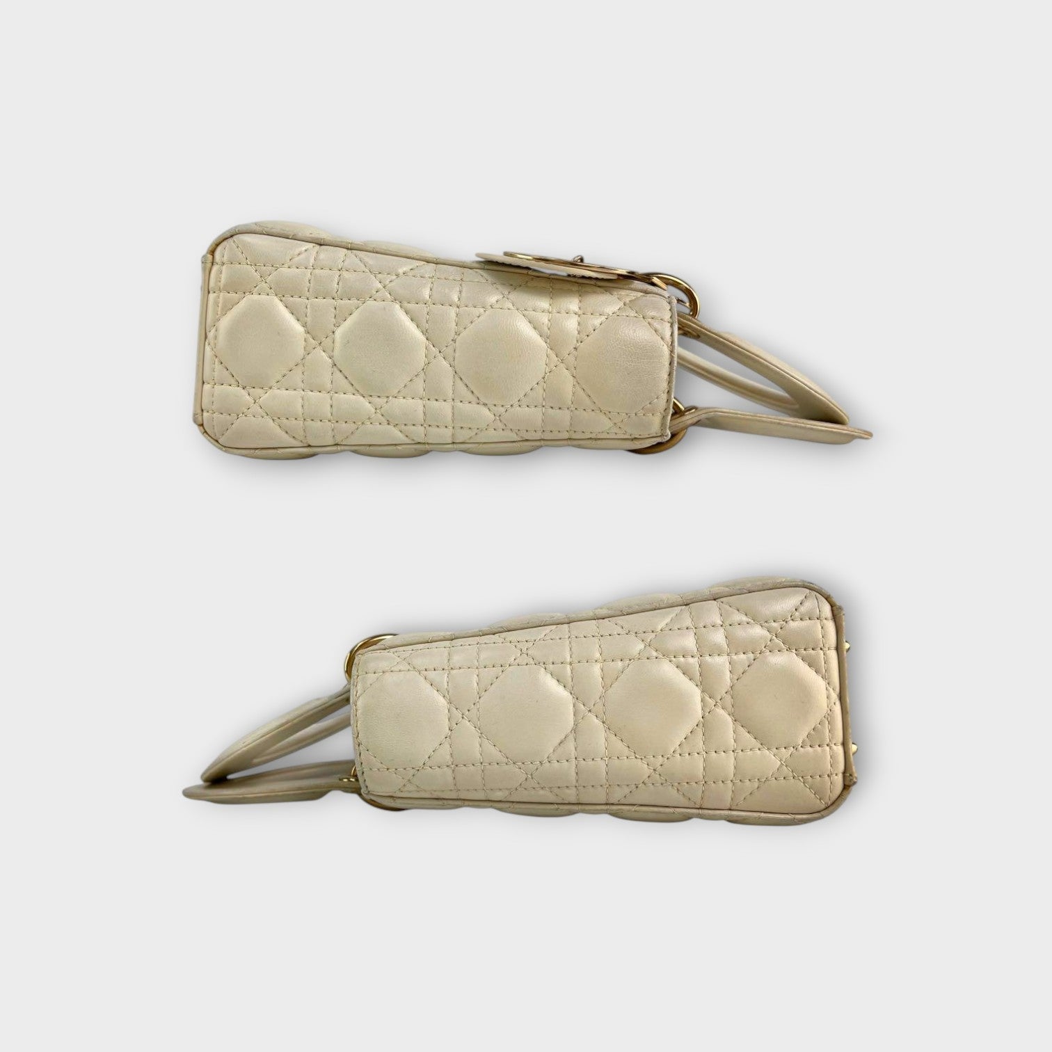 Dior Lady Dior 2Way Handbag Shoulder Bag White Lambskin Gold Hardware 【A】