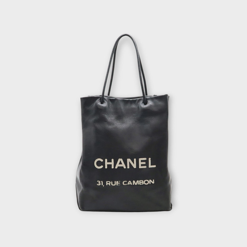 CHANEL Essential Medium Tote Bag Shoulder Bag Logo Leather Black 【B】