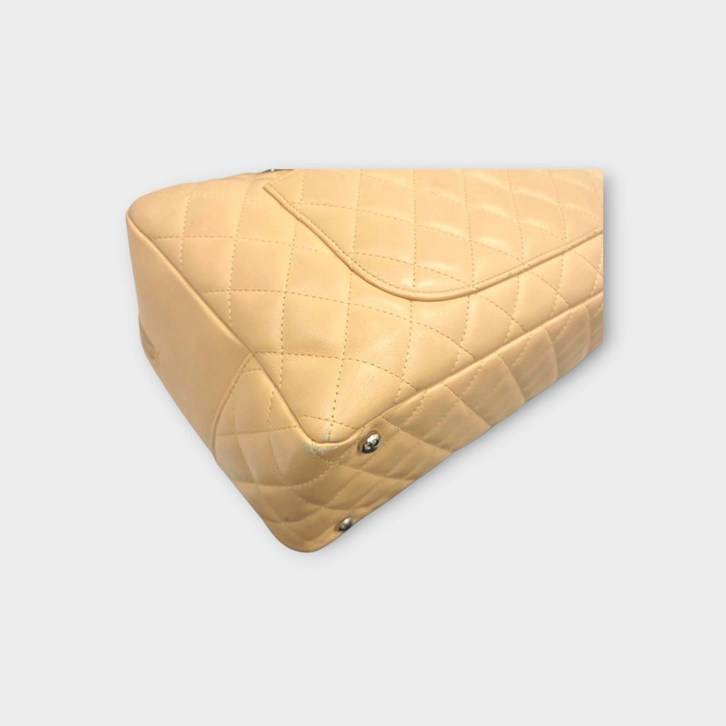 CHANEL A25171 Cambon Line Matelasse Bowling Bag Beige Black Handbag 【B】