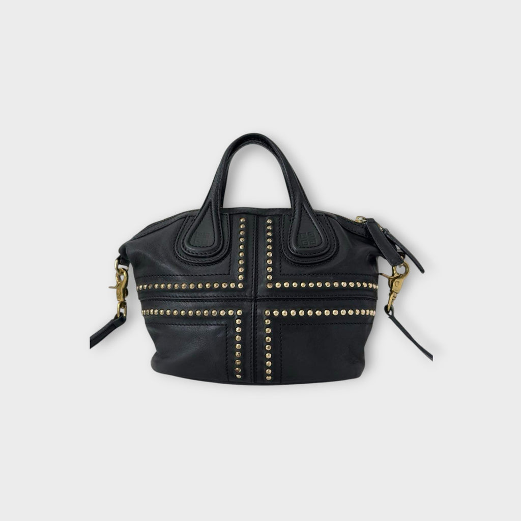 Givenchy Micro Nightingale 2Way Handbag Black Studs Leather Gold Hardware 【A】