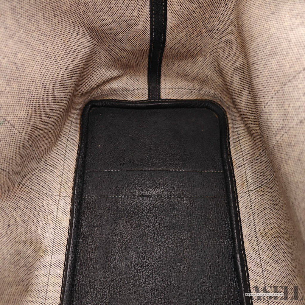 HERMES Garden Party Gray Black Toile Ash Leather Tote Bag Handbag D□C