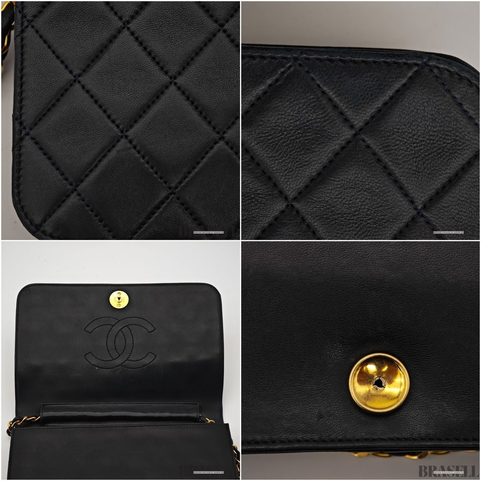 CHANEL Matelassé Full Flap Push Lock Shoulder Bag Chain Small Black Lambskin