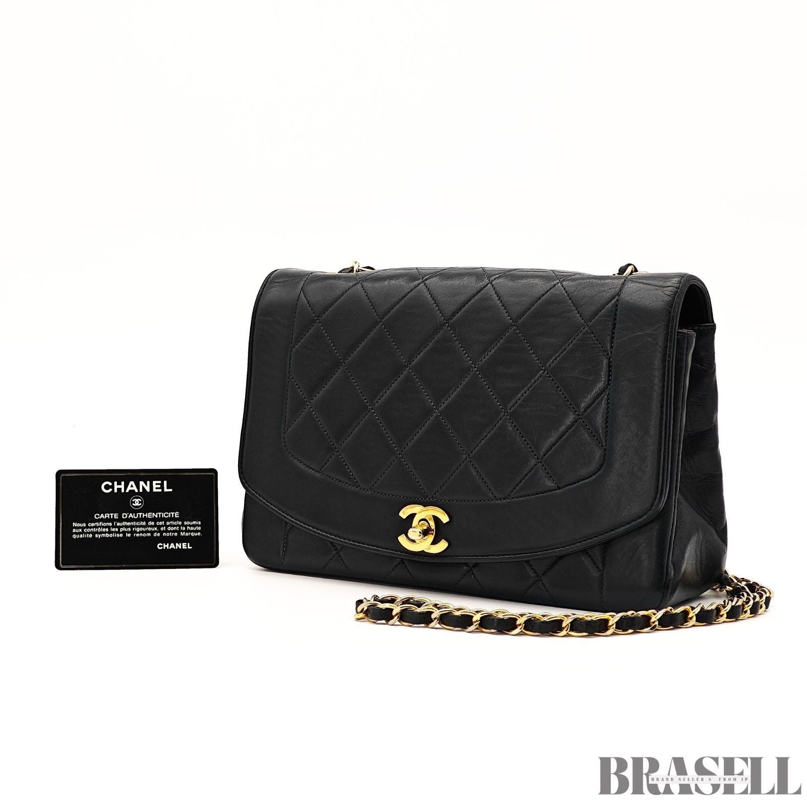 Chanel Diana 25 Bag Handbag Matelassé Flap Black Lambskin Women’s Guarantee Card