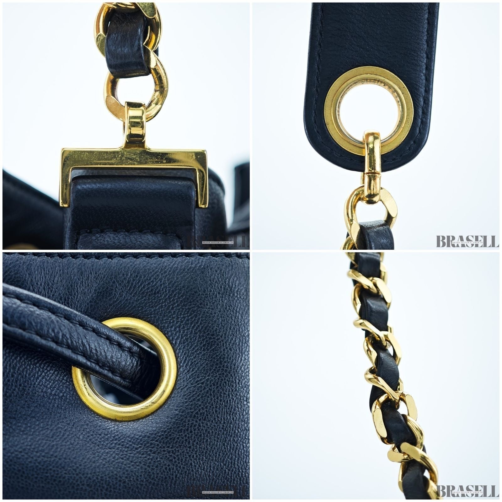 Chanel Drawstring Lambskin Coco Mark Chain Shoulder Bag Black Women w/Dust Bag