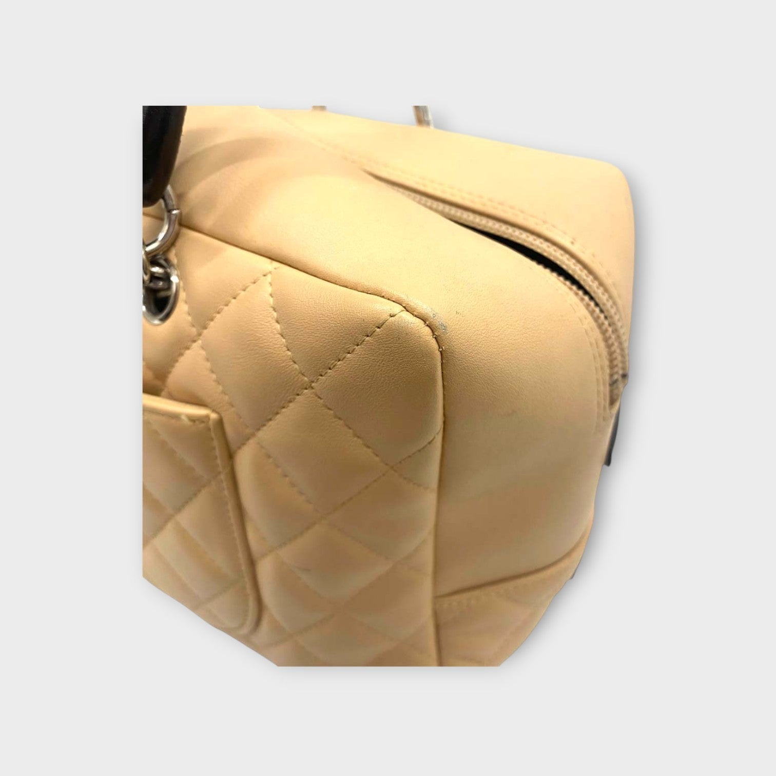 CHANEL A25171 Cambon Line Matelasse Bowling Bag Beige Black Handbag 【B】