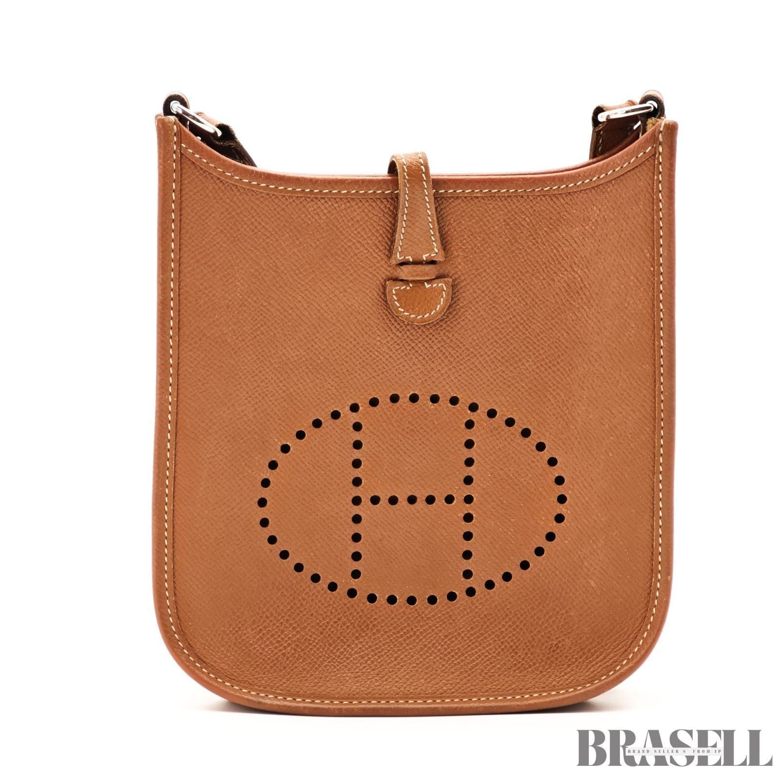 HERMES Mini Evelyne Shoulder Bag Crossbody Gold Brown Taurillon Clemence Leather